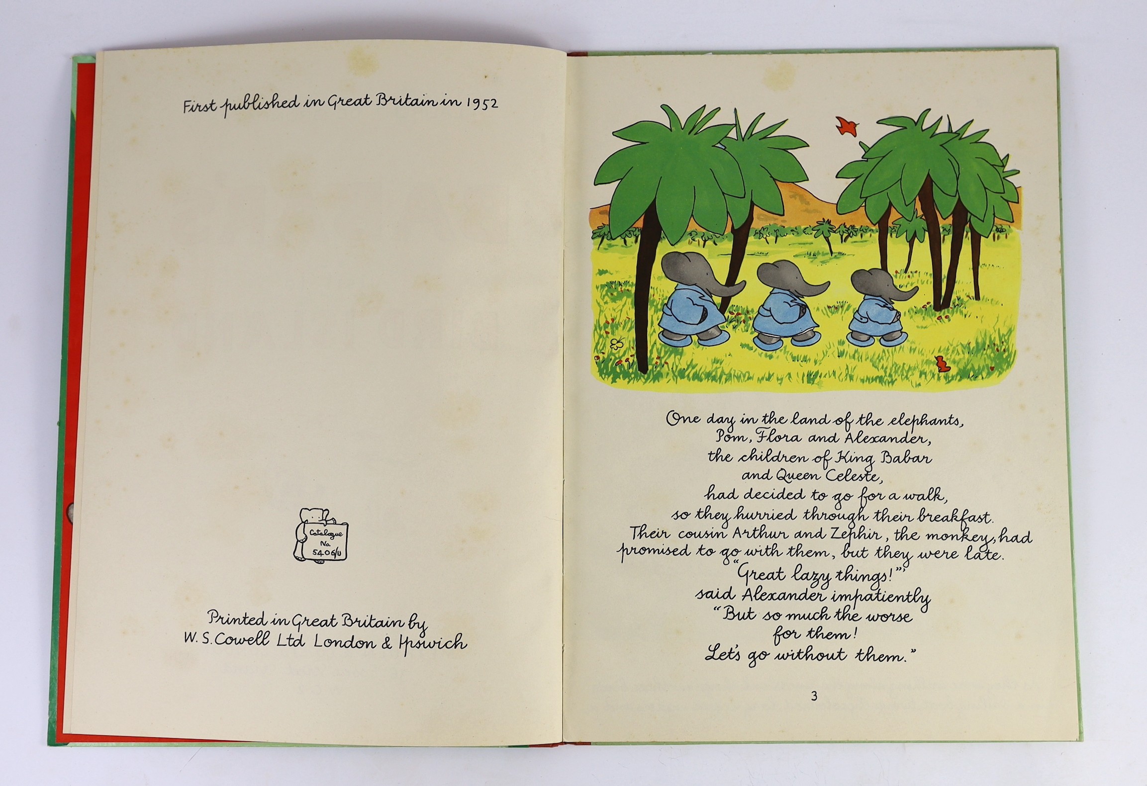Brunhoff, Laurent de -2 works - Babar’s Picnic, folio, pictorial boards with d/j, translated by Merle Haas, Random House, New York, 1947 and Babar’s Visit to Bird Island, folio, pictorial boards, Methuen & Co., Ltd, Lond